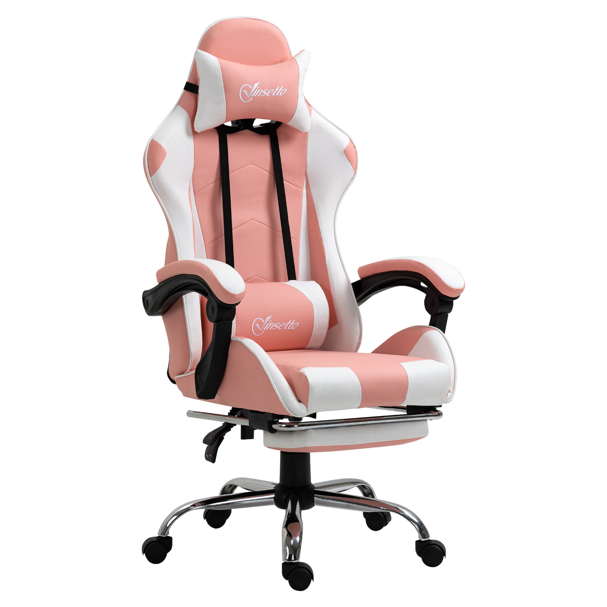 Vinsetto Racing Gaming Chair with Lumbar Support, Head Pillow, Swivel Wheels, High Back Recliner Gamer Desk Chair for Home Office, Pink