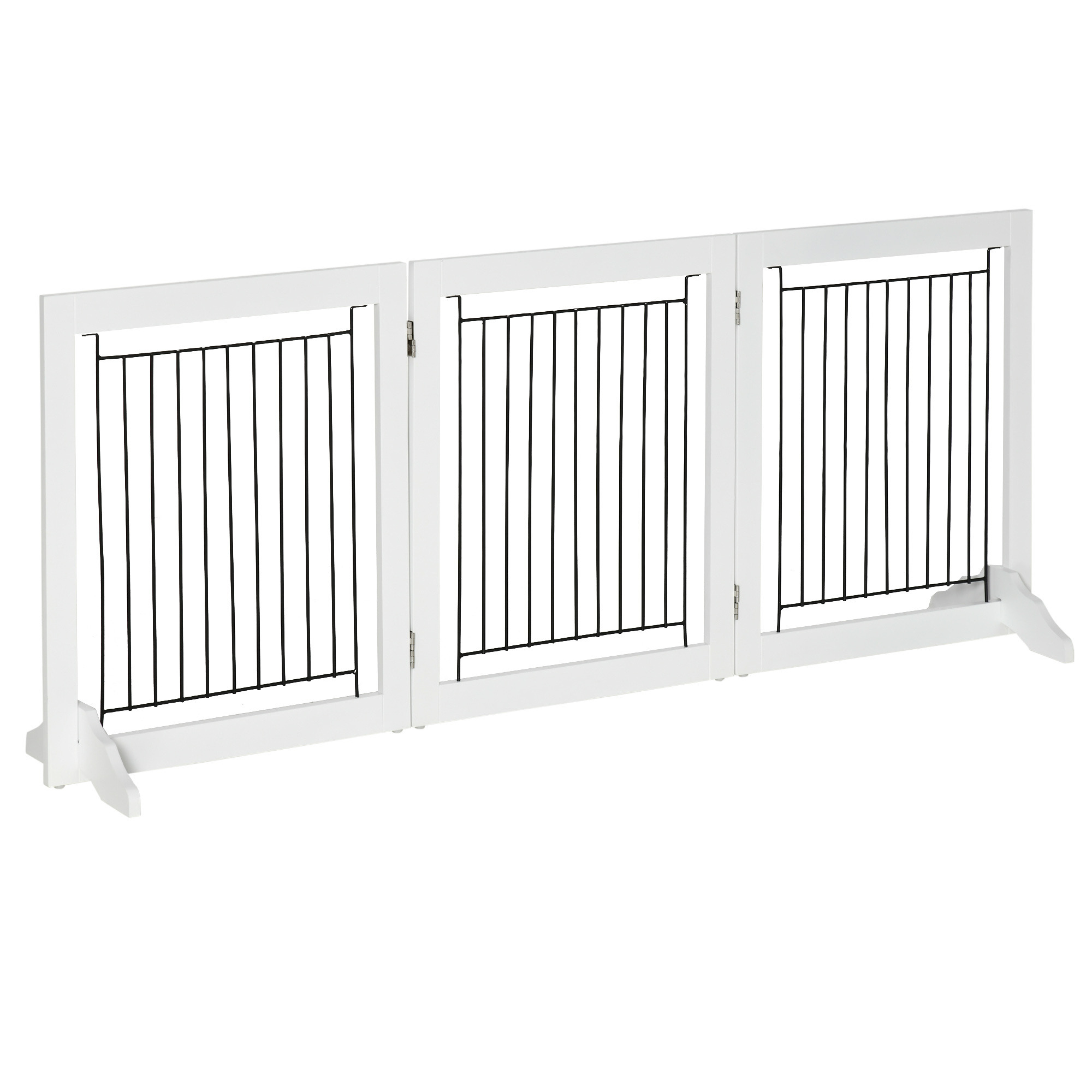 PawHut Dog Gate, Freestanding Pet Gate, Wooden Puppy Fence Foldable Design with 61 cm Height 3 Panels, 2 Support Feet, for House Doorway Stairs White