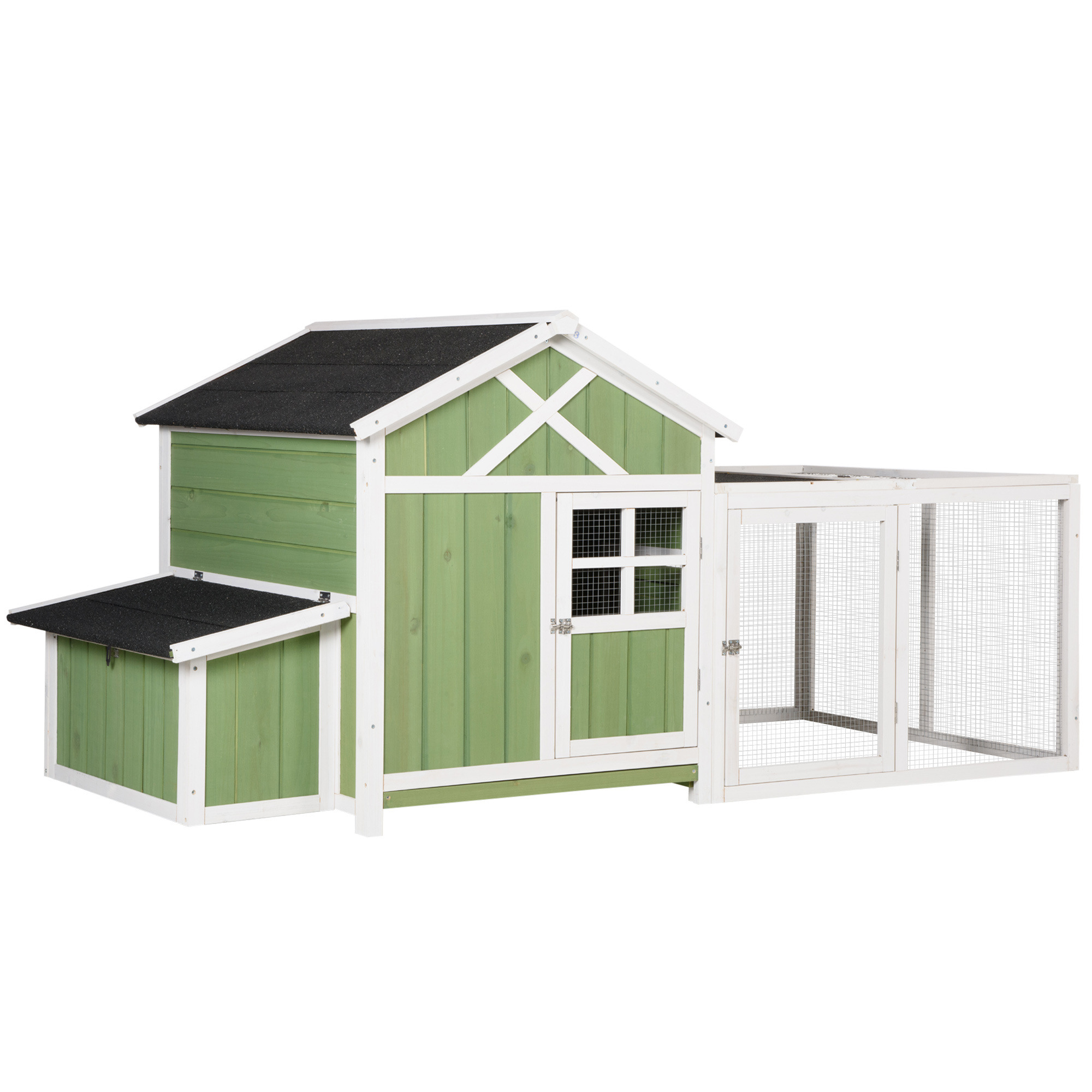 PawHut Chicken Coop with Outdoor Run, Chicken Run with Nesting Box, Wooden Poultry Cage with Removable Tray, Openable Roof and Lockable Doors