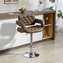 HOMCOM PU Leather Upholstered Swivel Bar Stool, Height Adjustable with Back, Armrest, Footrest, Coffee - thumbnail 2