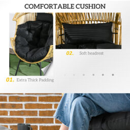 Outsunny PE Rattan Leisure Chair with 14cm Thick Seat Cushion, Steel Frame Garden Egg Chair with Comfortable Headrest, Adjustable Feet, Sand - thumbnail 4