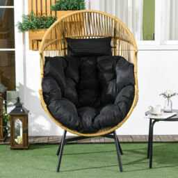 Outsunny PE Rattan Leisure Chair with 14cm Thick Seat Cushion, Steel Frame Garden Egg Chair with Comfortable Headrest, Adjustable Feet, Sand - thumbnail 7