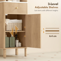 HOMCOM Slim Bathroom Cabinet with Silent Rail Oak Bathroom Cabinet with Adjustable Shelves for Scandinavian, Japanese Styles - Wood-Effect - Aosom UK - thumbnail 6