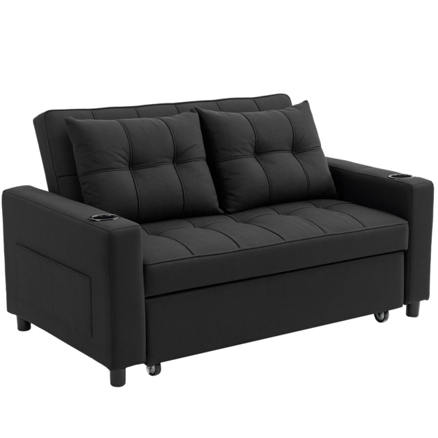 HOMCOM Two-Seater Pull-Out Sofa Bed - Black - image 1