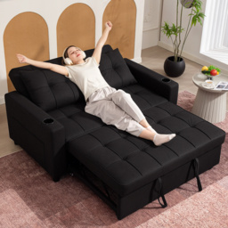HOMCOM Two-Seater Pull-Out Sofa Bed - Black - thumbnail 8