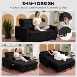 HOMCOM Two-Seater Pull-Out Sofa Bed - Black - thumbnail 4
