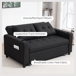 HOMCOM Two-Seater Pull-Out Sofa Bed - Black - thumbnail 6