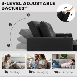 HOMCOM Two-Seater Pull-Out Sofa Bed - Black - thumbnail 5