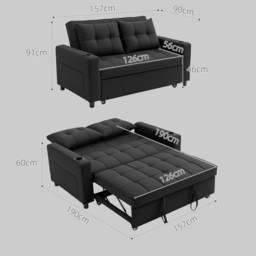 HOMCOM Two-Seater Pull-Out Sofa Bed - Black - thumbnail 3