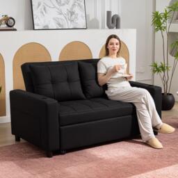 HOMCOM Two-Seater Pull-Out Sofa Bed - Black - thumbnail 2