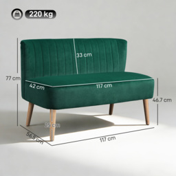 "HOMCOM 46"" Loveseat Sofa Upholstered Small 2 Seater Sofa  with Thick Padded Seat and Rubber Wood Legs, Dark Green" - thumbnail 3