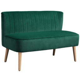 "HOMCOM 46"" Loveseat Sofa Upholstered Small 2 Seater Sofa  with Thick Padded Seat and Rubber Wood Legs, Dark Green" - thumbnail 1