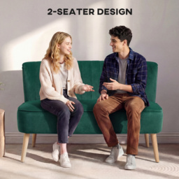 "HOMCOM 46"" Loveseat Sofa Upholstered Small 2 Seater Sofa  with Thick Padded Seat and Rubber Wood Legs, Dark Green" - thumbnail 6