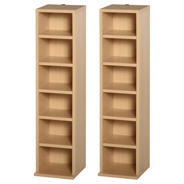 HOMCOM 204 CD Media Display Shelf Unit Set of 2 Blu-Ray DVD Tower Rack w/ Adjustable Shelves Bookcase Storage Organiser, Natural Wood Color - image 1