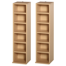 HOMCOM 204 CD Media Display Shelf Unit Set of 2 Blu-Ray DVD Tower Rack w/ Adjustable Shelves Bookcase Storage Organiser, Natural Wood Color - thumbnail 1