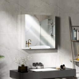 HOMCOM Double Door Wall Mounted Glass Mirror Cabinet Modern Storage Unit Bathroom Shelf Organiser Waterproof Wooden Frame 60W x 15D x 60H cm - thumbnail 2