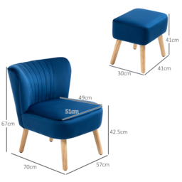HOMCOM Velvet Accent Chair Occasional Tub Seat Padding Curved Back w/ Ottoman Wood Frame Legs Home Furniture, Dark Blue - Aosom UK - thumbnail 3