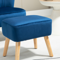 HOMCOM Velvet Accent Chair Occasional Tub Seat Padding Curved Back w/ Ottoman Wood Frame Legs Home Furniture, Dark Blue - Aosom UK - thumbnail 7