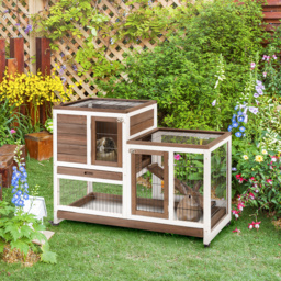 PawHut Wooden Indoor Rabbit Hutch Guinea Pig House Bunny Small Animal Cage W/ Wheels Enclosed Run 110 x 50 x 86 cm, Brown - thumbnail 2