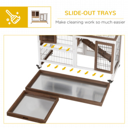 PawHut Wooden Indoor Rabbit Hutch Guinea Pig House Bunny Small Animal Cage W/ Wheels Enclosed Run 110 x 50 x 86 cm, Brown - thumbnail 6
