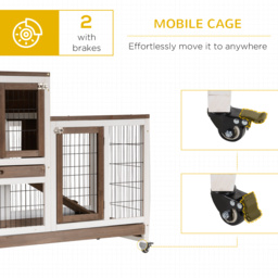 PawHut Wooden Indoor Rabbit Hutch Guinea Pig House Bunny Small Animal Cage W/ Wheels Enclosed Run 110 x 50 x 86 cm, Brown - thumbnail 7