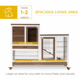 PawHut Wooden Indoor Rabbit Hutch Guinea Pig House Bunny Small Animal Cage W/ Wheels Enclosed Run 110 x 50 x 86 cm, Brown - thumbnail 4
