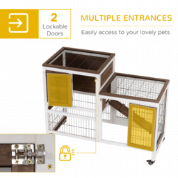 PawHut Wooden Indoor Rabbit Hutch Guinea Pig House Bunny Small Animal Cage W/ Wheels Enclosed Run 110 x 50 x 86 cm, Brown - thumbnail 5