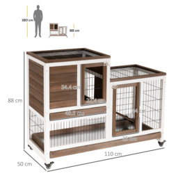 PawHut Wooden Indoor Rabbit Hutch Guinea Pig House Bunny Small Animal Cage W/ Wheels Enclosed Run 110 x 50 x 86 cm, Brown - thumbnail 3
