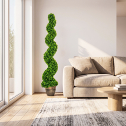 HOMCOM Set of 2 Artificial Plants, Topiary Spiral Boxwood Trees with Pot, for Home Indoor Outdoor Decor, 150cm - thumbnail 6