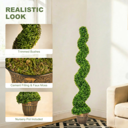 HOMCOM Set of 2 Artificial Plants, Topiary Spiral Boxwood Trees with Pot, for Home Indoor Outdoor Decor, 150cm - thumbnail 4