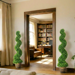 HOMCOM Set of 2 Artificial Plants, Topiary Spiral Boxwood Trees with Pot, for Home Indoor Outdoor Decor, 150cm - thumbnail 7