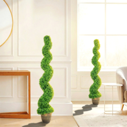 HOMCOM Set of 2 Artificial Plants, Topiary Spiral Boxwood Trees with Pot, for Home Indoor Outdoor Decor, 150cm - thumbnail 8