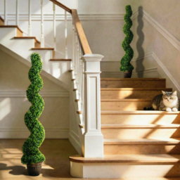 HOMCOM Set of 2 Artificial Plants, Topiary Spiral Boxwood Trees with Pot, for Home Indoor Outdoor Decor, 150cm - thumbnail 2