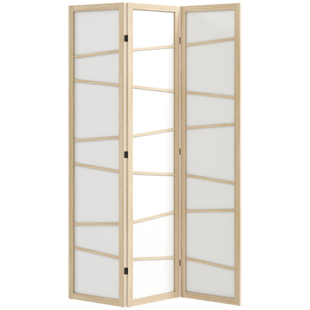 HOMCOM Wooden Folding Privacy Screen, 3 Panel Room Divider for Bedroom, Natural Wood Finish - image 1