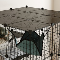 PawHut Steel Wire Cat Cage Indoor with Hammock, Ramps, Doors, DIY Cat Enclosure for 1-3 Cats, Black - thumbnail 8