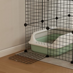 PawHut Steel Wire Cat Cage Indoor with Hammock, Ramps, Doors, DIY Cat Enclosure for 1-3 Cats, Black - thumbnail 9