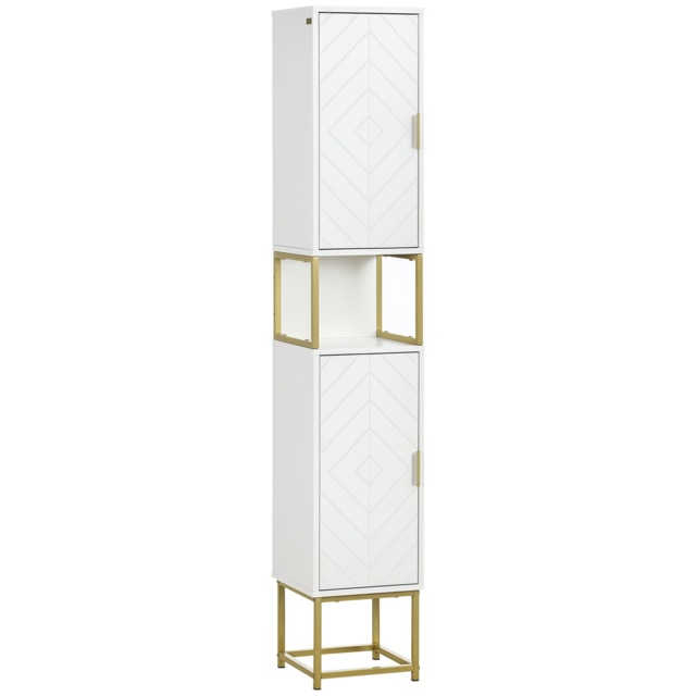 Kleankin Narrow Bathroom Storage Cabinet, Freestanding Tallboy Storage Unit Floor Cabinet Slim Corner Organizer w/Adjustable Shelf Steel Base, White - image 1