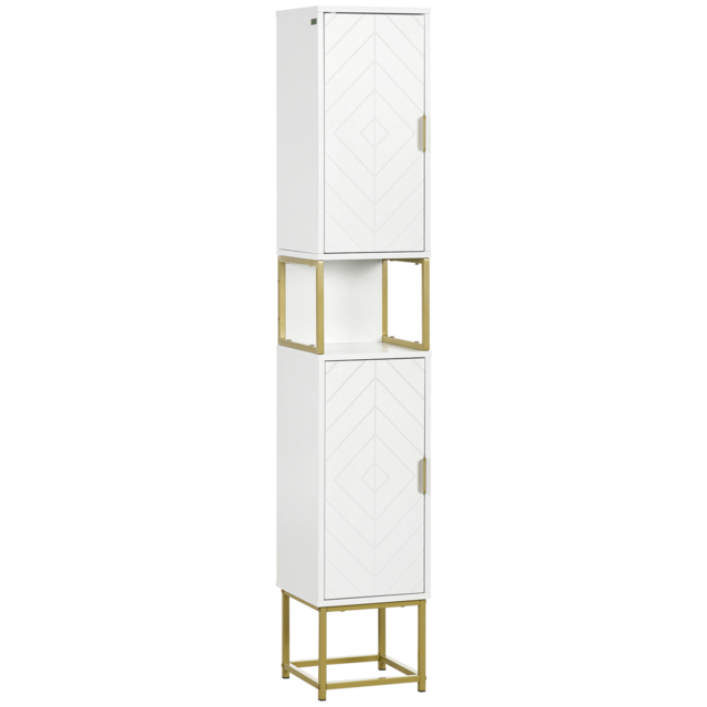 Kleankin Narrow Bathroom Storage Cabinet, Freestanding Tallboy Storage Unit Floor Cabinet Slim Corner Organizer w/Adjustable Shelf Steel Base, White - image 1