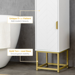 Kleankin Narrow Bathroom Storage Cabinet, Freestanding Tallboy Storage Unit Floor Cabinet Slim Corner Organizer w/Adjustable Shelf Steel Base, White - thumbnail 7