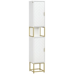 Kleankin Narrow Bathroom Storage Cabinet, Freestanding Tallboy Storage Unit Floor Cabinet Slim Corner Organizer w/Adjustable Shelf Steel Base, White - thumbnail 1