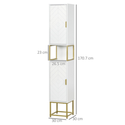 Kleankin Narrow Bathroom Storage Cabinet, Freestanding Tallboy Storage Unit Floor Cabinet Slim Corner Organizer w/Adjustable Shelf Steel Base, White - thumbnail 3