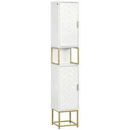 Kleankin Narrow Bathroom Storage Cabinet, Freestanding Tallboy Storage Unit Floor Cabinet Slim Corner Organizer w/Adjustable Shelf Steel Base, White - thumbnail 1