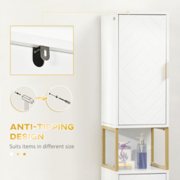 Kleankin Narrow Bathroom Storage Cabinet, Freestanding Tallboy Storage Unit Floor Cabinet Slim Corner Organizer w/Adjustable Shelf Steel Base, White - thumbnail 8