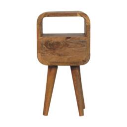 Mango Wood Narrow Curved Nightstand, Bedroom Side Table w/Spacious Drawer & Open Slot, Brown - Aosom UK - thumbnail 8