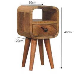 Mango Wood Narrow Curved Nightstand, Bedroom Side Table w/Spacious Drawer & Open Slot, Brown - Aosom UK - thumbnail 3