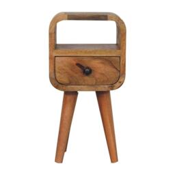 Mango Wood Narrow Curved Nightstand, Bedroom Side Table w/Spacious Drawer & Open Slot, Brown - Aosom UK - thumbnail 2