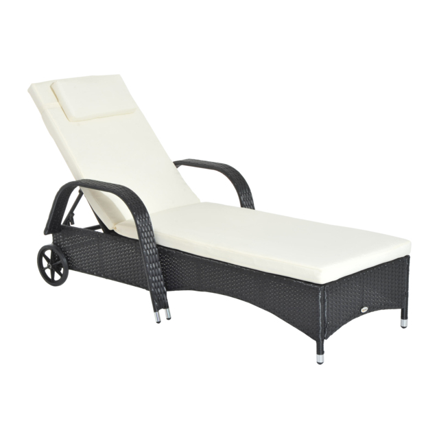 Outsunny Waterproof Rattan Sun Lounger Recliner Bed, Garden Patio Outdoor Wicker Adjustable Headrest Furniture, Black - Aosom UK - image 1