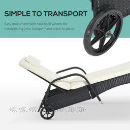 Outsunny Waterproof Rattan Sun Lounger Recliner Bed, Garden Patio Outdoor Wicker Adjustable Headrest Furniture, Black - Aosom UK - thumbnail 7