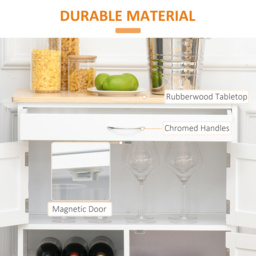 HOMCOM Modern Kitchen Trolley, Rolling Island Storage Cart with Drawer, 9-bottle Wine Rack, Door Cabinets, Wooden Countertop, White - thumbnail 6