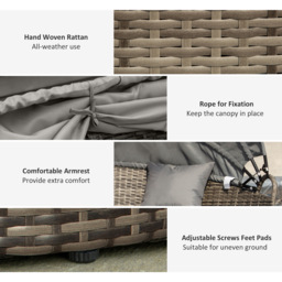 Outsunny Rattan Garden Furniture Cushioned Wicker Round Sofa Bed with Coffee Table Patio Conversation Furniture Set - Grey - thumbnail 4